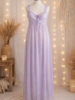 Ventura Maxi Nightgown L Semi‑Sheer Lace Romantic Fairycore Coquette Ethereal